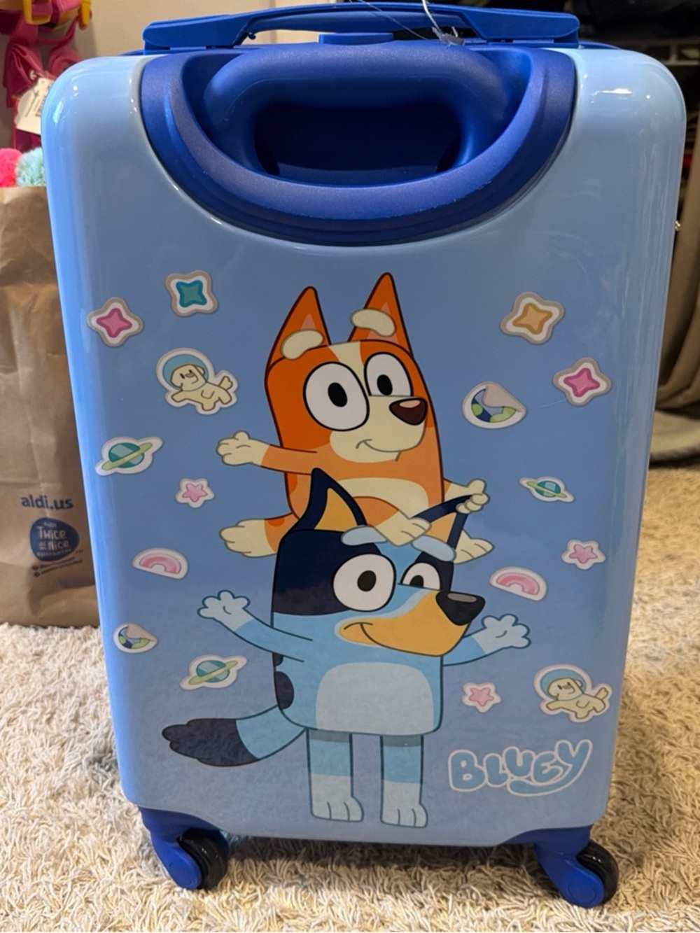 Bluey Kids Hard-Shell Carry-On Luggage in Light Blue